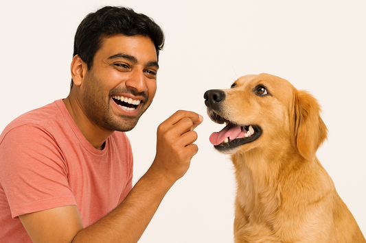 human giving supplement to a dog