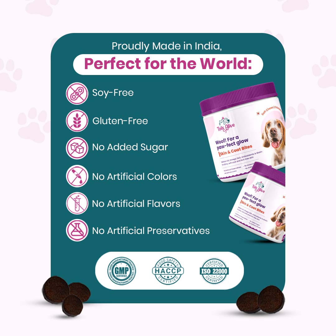 Skin & Coat Soft Chew Supplement for Dogs | Chicken Flavour | For Shiny and Healthy Coat