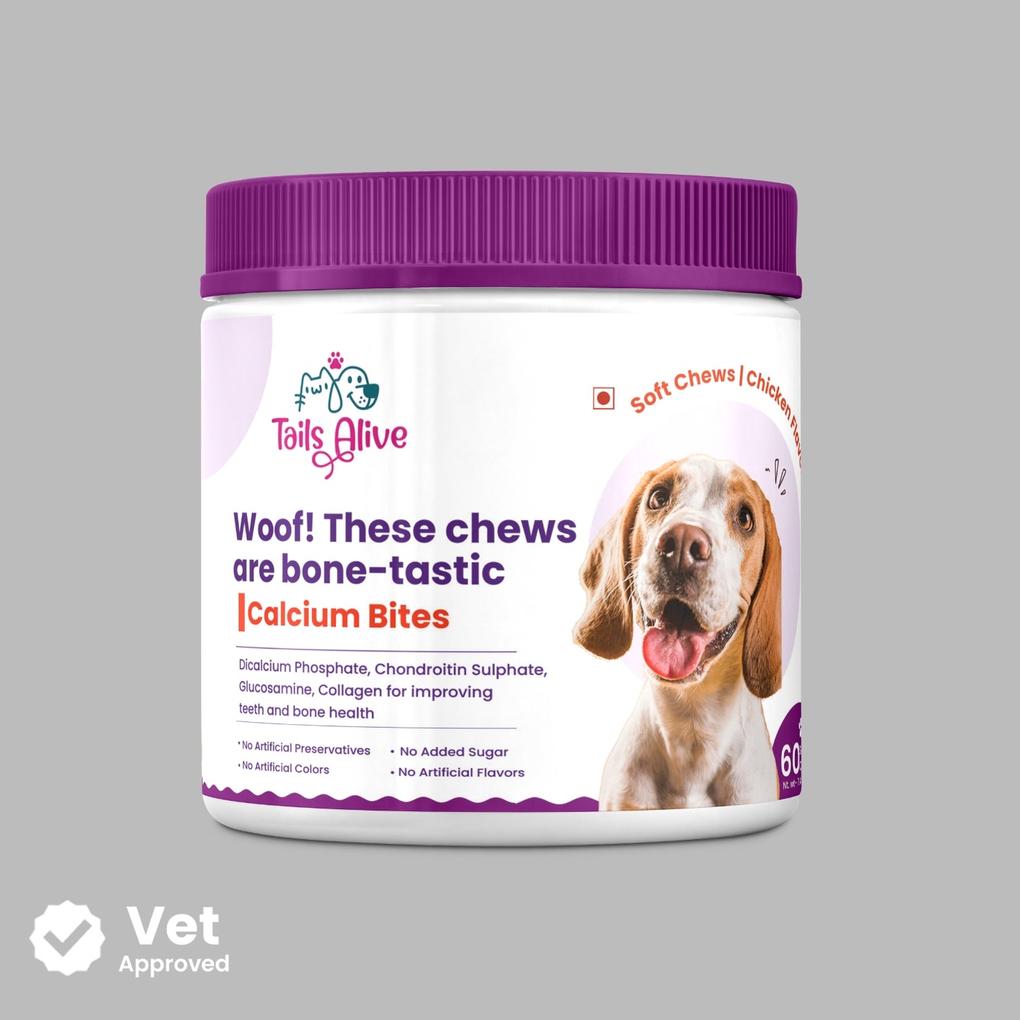Calcium Soft Chew Supplement for Dogs | Chicken Flavor| For Strong Teeth & Bones