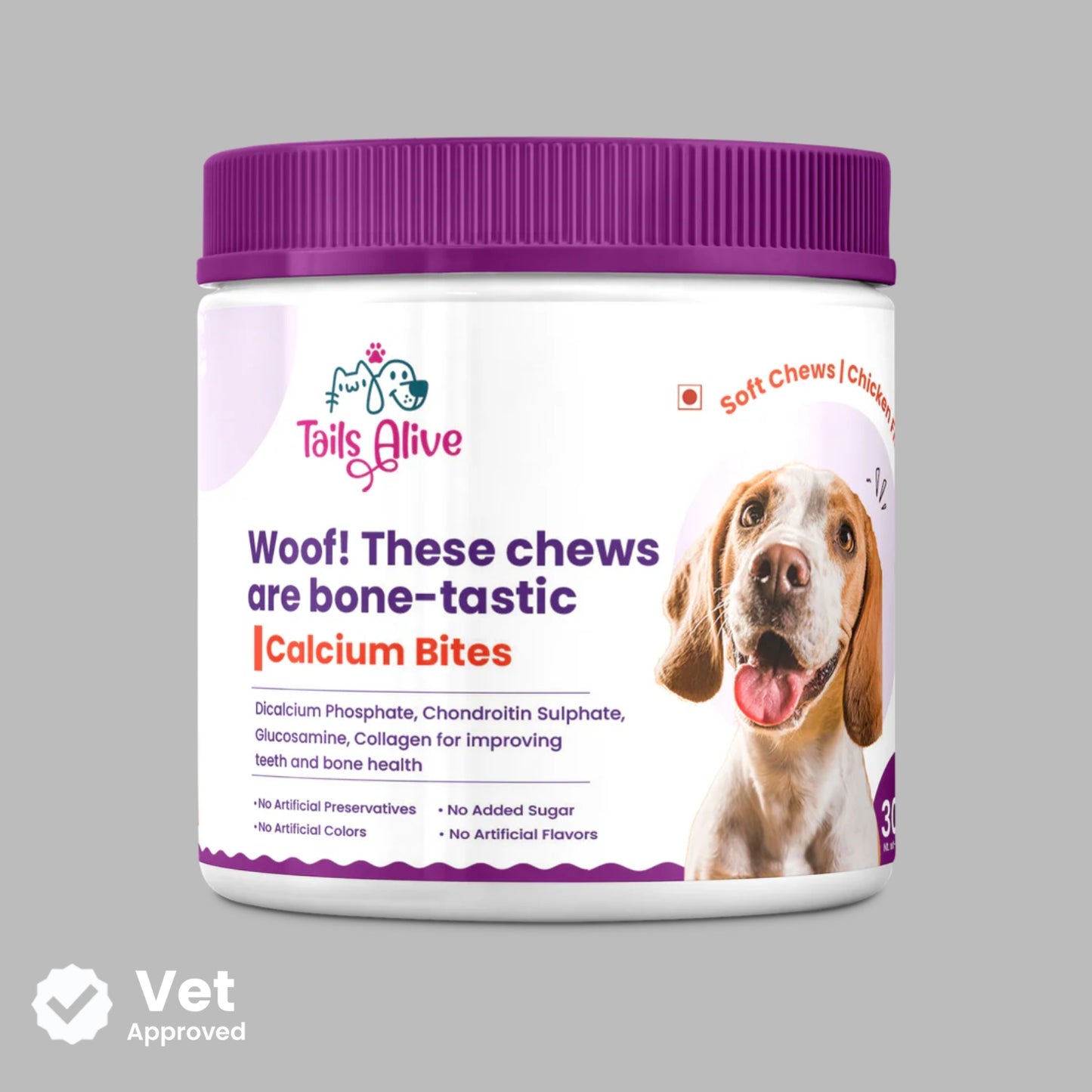 Calcium Soft Chew Supplement for Dogs | Chicken Flavor| For Strong Teeth & Bones