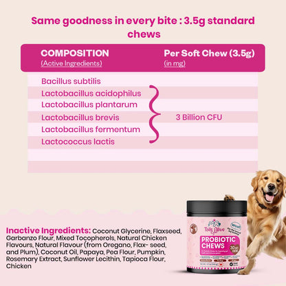 Probiotic Soft Chews Supplement for Dogs | Chicken Flavor | For Gut Health & Digestion