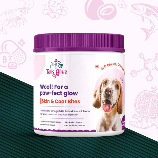 Skin & Coat Soft Chew Supplement for Dogs | Chicken Flavour | For Shiny and Healthy Coat