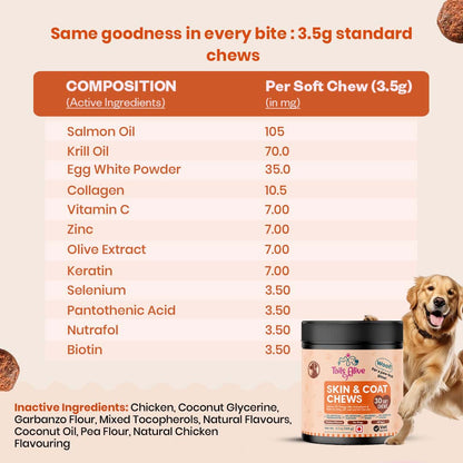 Skin & Coat Soft Chews Supplement for Dogs | Chicken Flavour | For Shiny and Healthy Coat