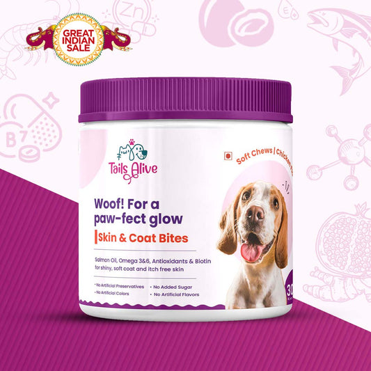 Skin & Coat Soft Chew Supplement for Dogs | Chicken Flavour | For Shiny and Healthy Coat