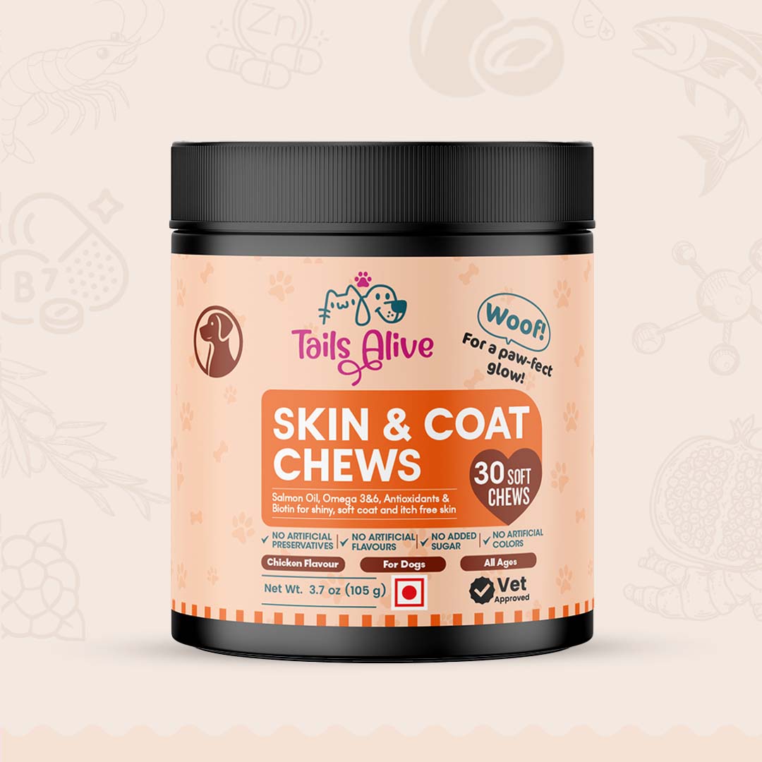 Skin & Coat Soft Chews Supplement for Dogs | Chicken Flavour | For Shiny and Healthy Coat