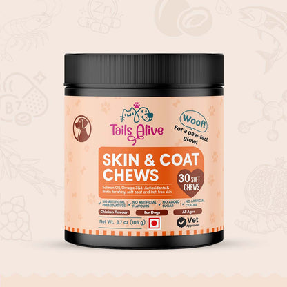 Skin & Coat Soft Chews Supplement for Dogs | Chicken Flavour | For Shiny and Healthy Coat
