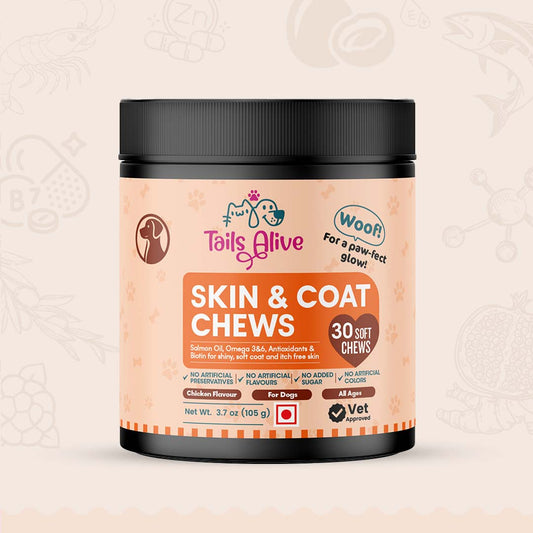 Skin & Coat Soft Chews Supplement for Dogs | Chicken Flavour | For Shiny and Healthy Coat